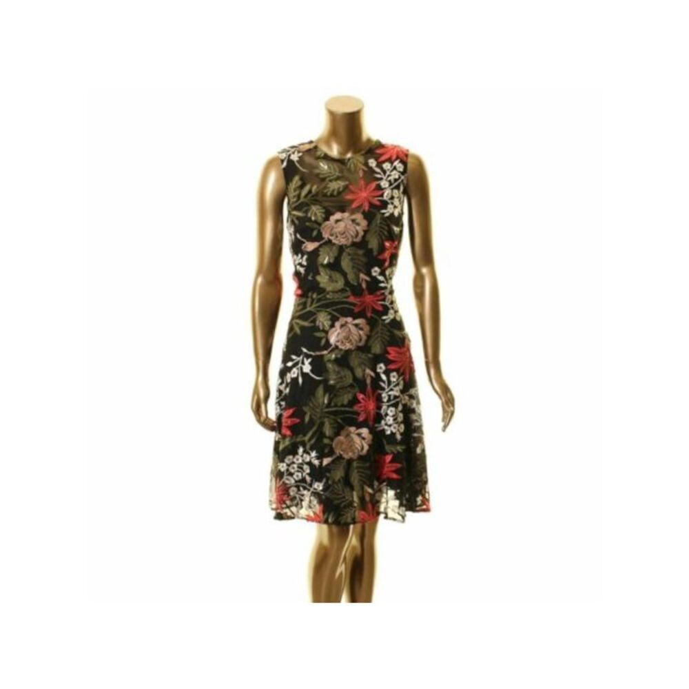 BETSY & ADAM Womens Black Sleeveless Above The Knee Fit + Flare Evening Dress 6